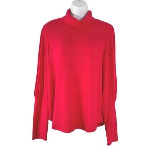 By Anthropologie Turtleneck Top Large Red Pink Puff Sleeve Soft NWT TP-2900